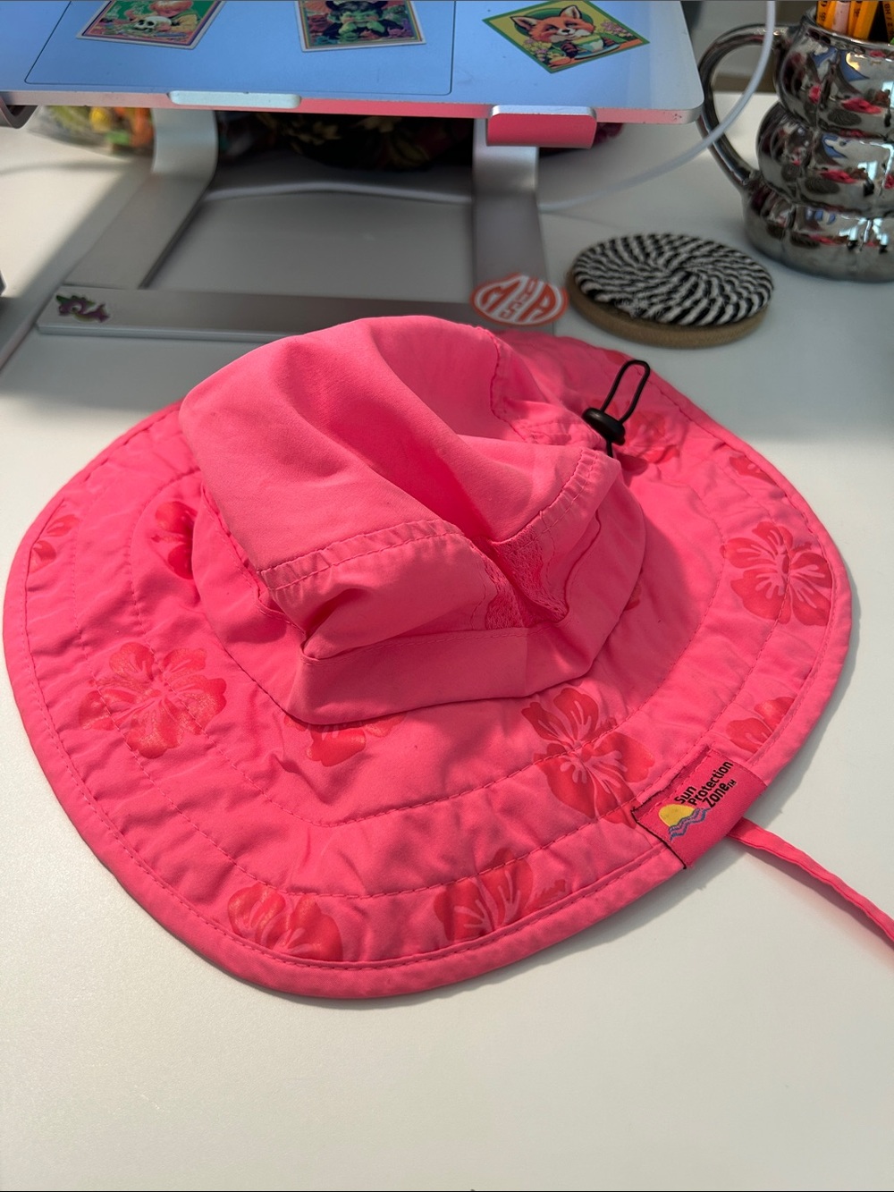Sun Protection Zone 50+ UPF Sun pink Bucket Hat with Floral Print adjustable